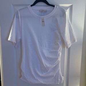 LOFT White Womens Ruched Tshirt, Large
